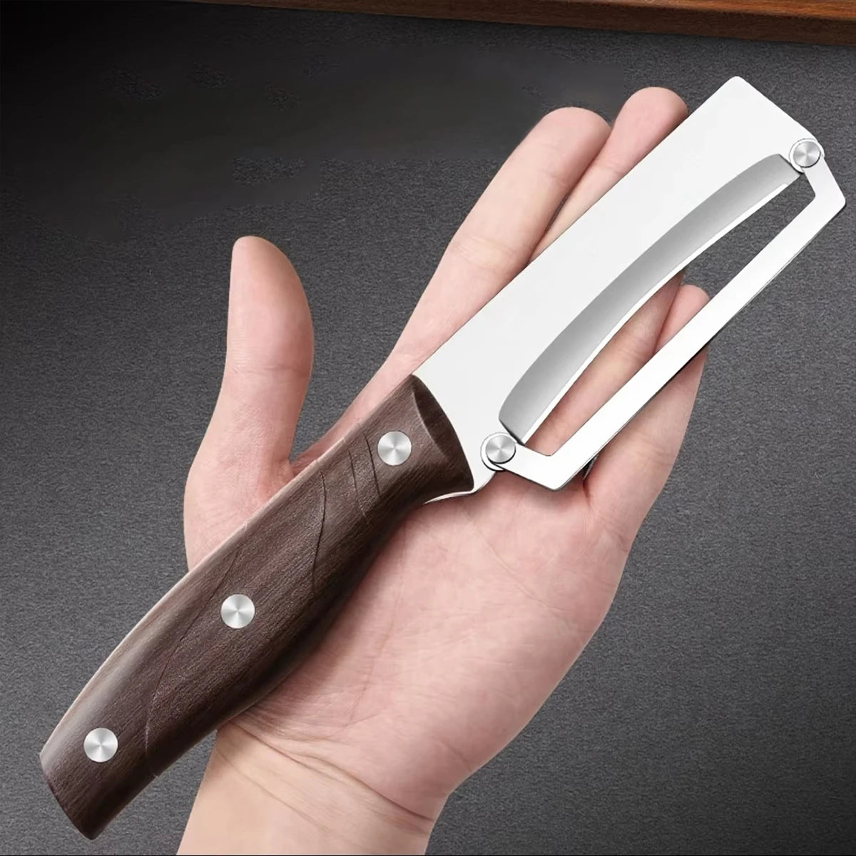 Stainless steel peeler with wooden handle for peeling and slicing fruits and vegetables | Durable and smooth operation