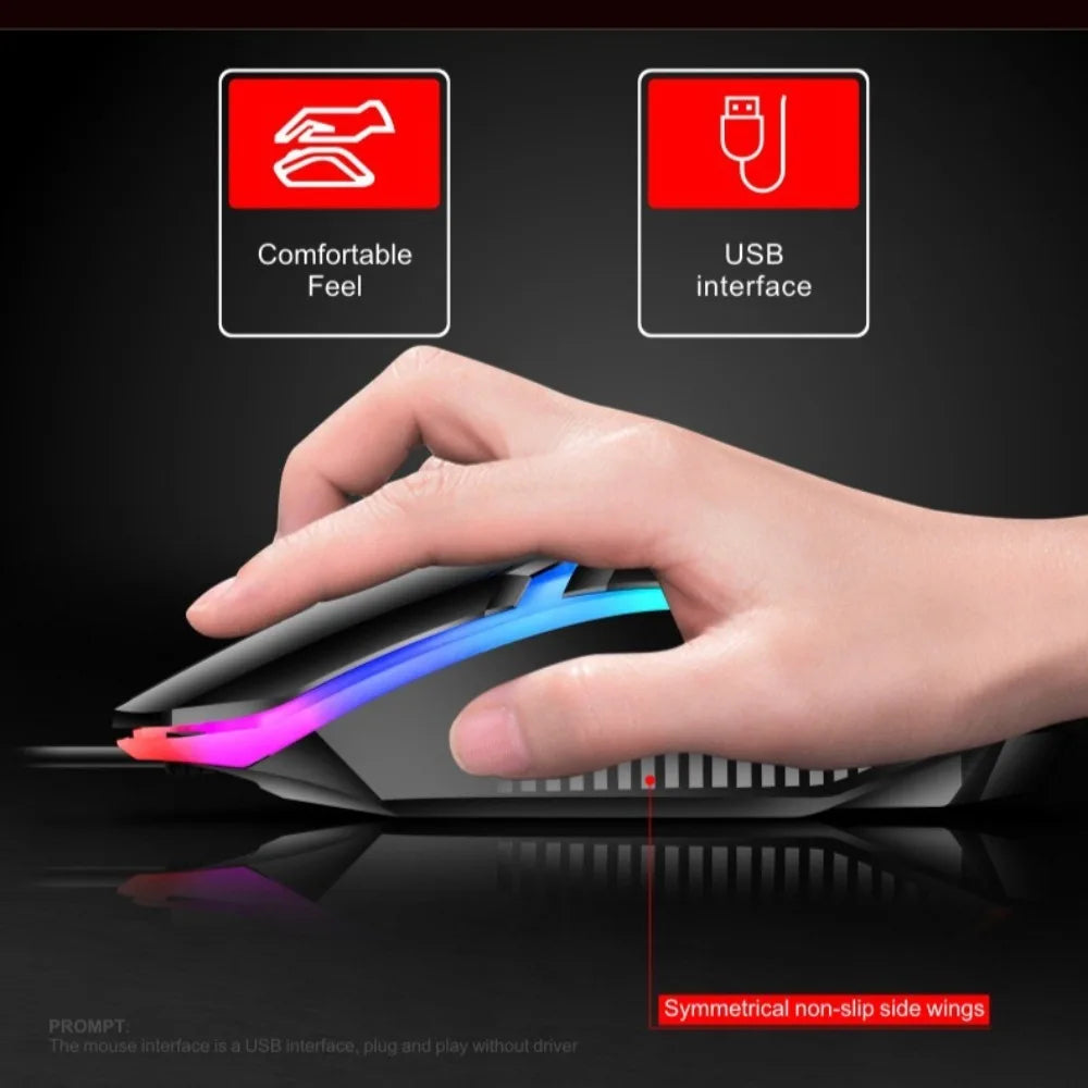 Rainbow backlit wired gaming keyboard and mouse set, plug and play wired keyboard and mouse combination, suitable for indoor leisure, e-sports and office peripherals of desktop and laptop computers