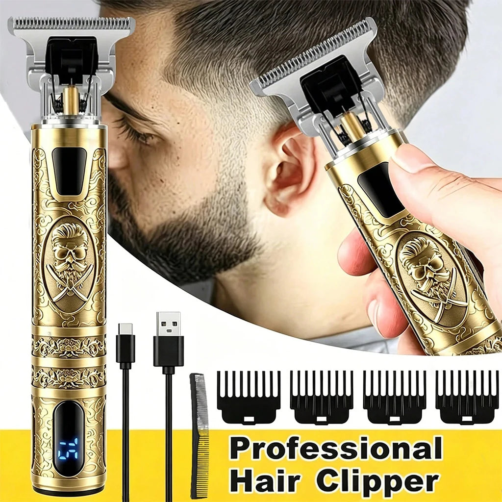 Retro T9 Electric Hair Clipper & Beard Trimmer - LCD Display, USB Rechargeable,   Professional Barber Kit with 4 Guide Combs for Men's Haircut & Styling