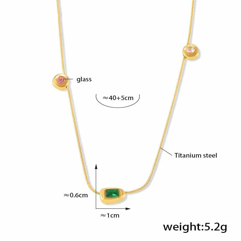 Creative Irregular Colored Glass stone Necklace Thin Clavicle Chain Titanium Steel Woman Popular Jewelry  Gift