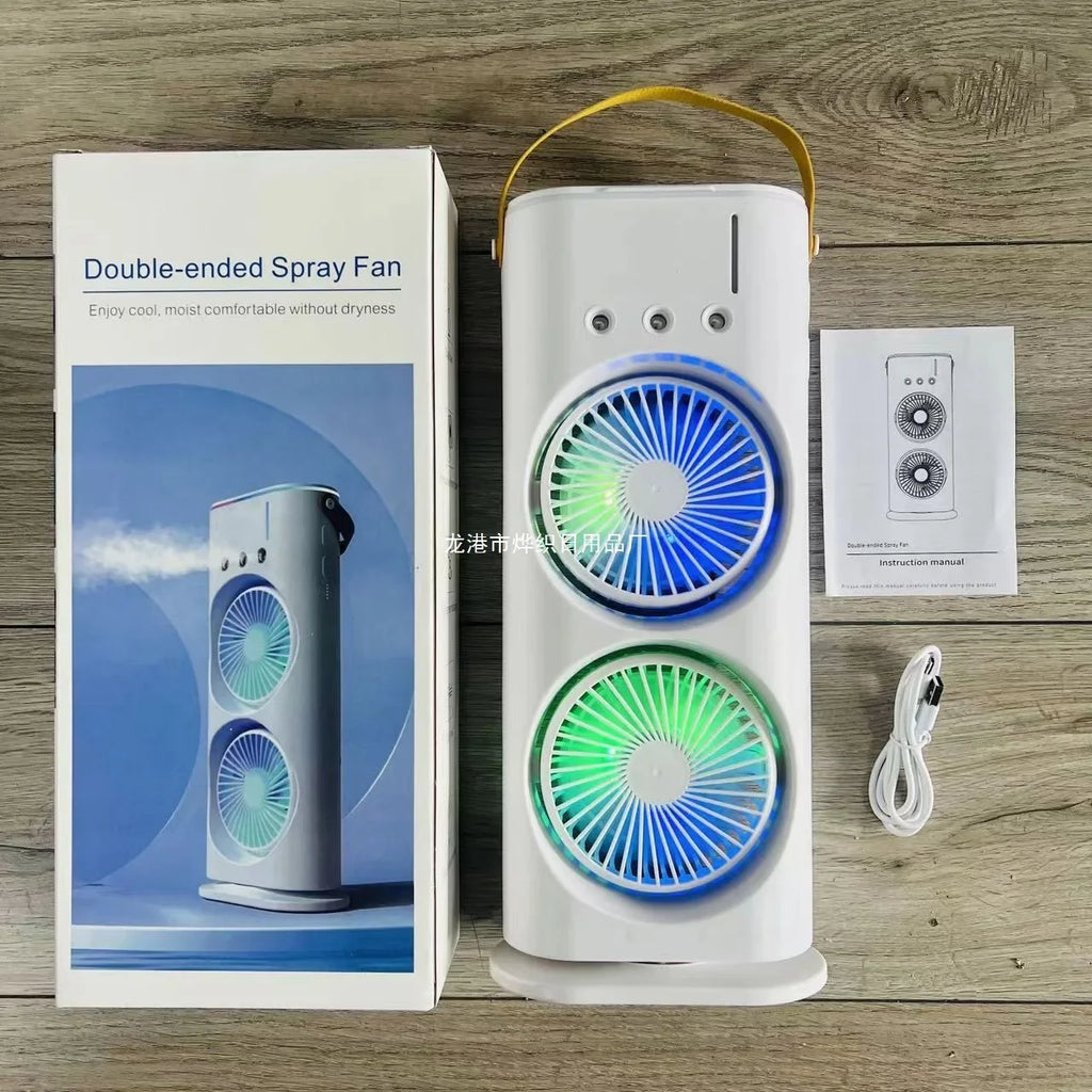 High Wind Cooling Three-hole Spray Double Fan Desktop Shaking Head Double Head Strong Electric Fan Cooler