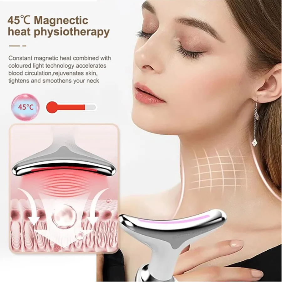 1pc Intense Pulsed Neck Face beauty instrument Firming Wrinkle Removal Tool ,Rechargeable LED three-color face and neck massager