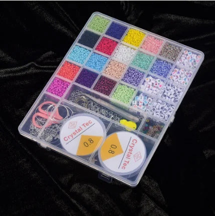 DIY Rice Bead Box Set All-in-One Box Bracelet Loose Beads Letter Bead Jewelry Accessories Scissors, thimble, tweezers