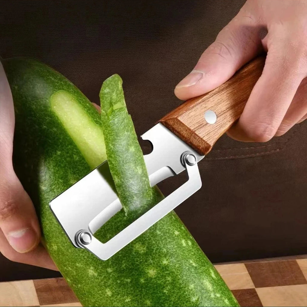 Stainless steel peeler with wooden handle for peeling and slicing fruits and vegetables | Durable and smooth operation