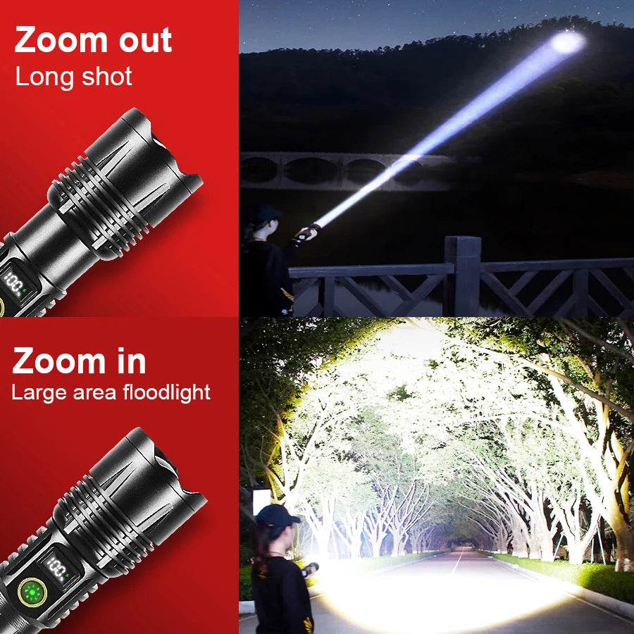 980000000LM Super Bright Spotlight Long Range LED Flashlight Rechargeable Waterproof Portable Torch For Camping Fishing Hunting